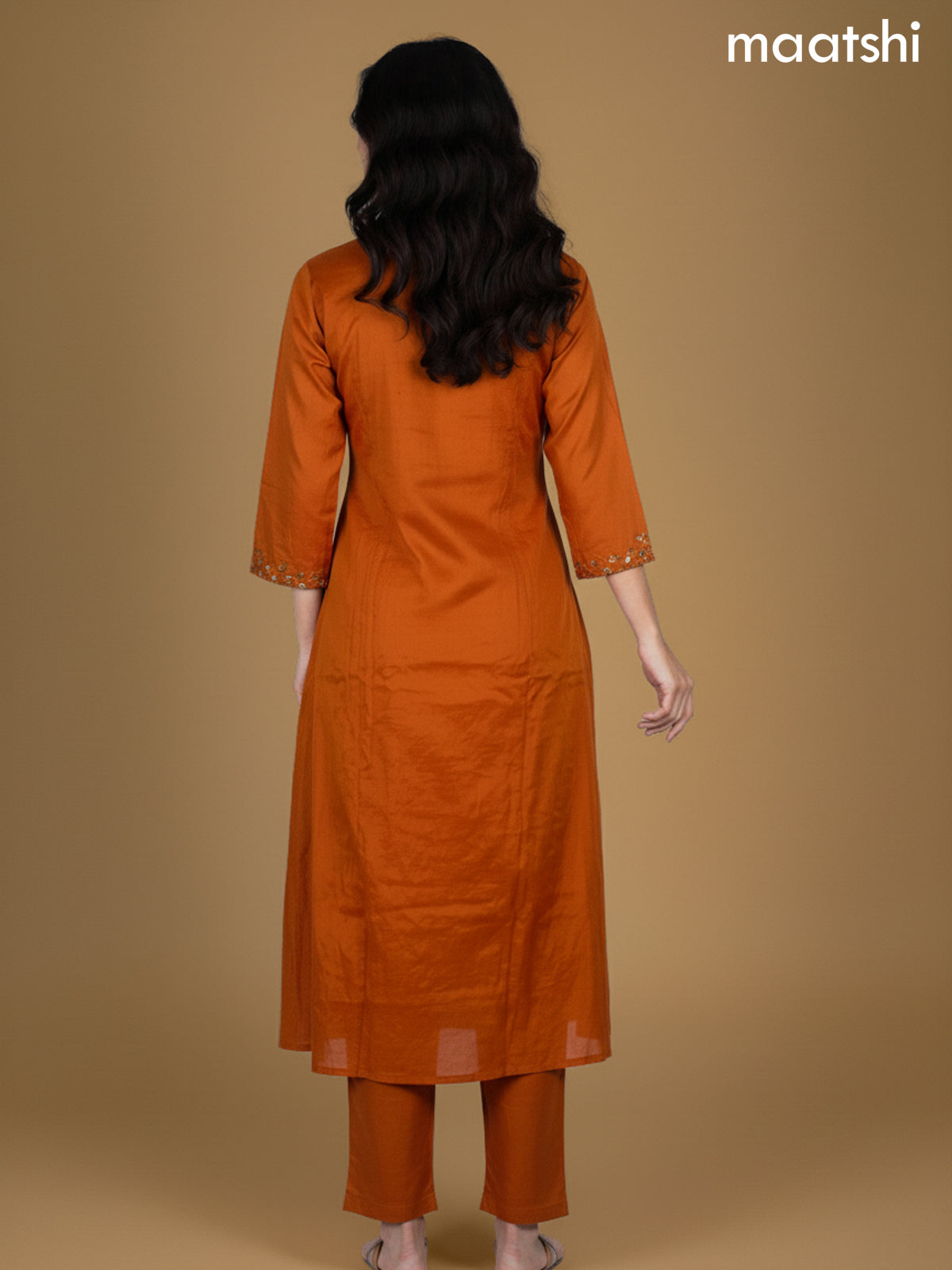 Rustic Orange Mul Chanderi Embroidery Work Neck Pattern Anarkali Suit