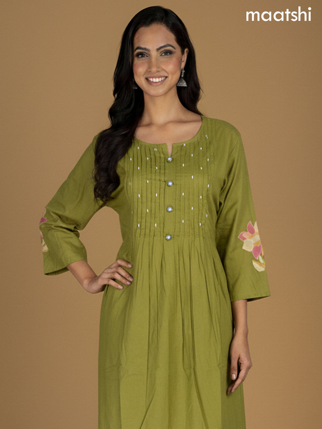 Green Cotton Embroidery Work Anarkali Suit