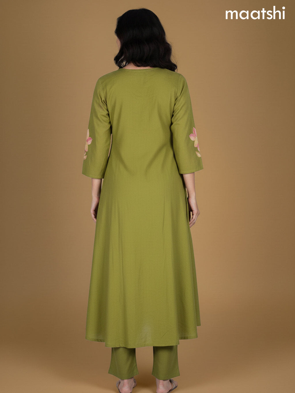 Green Cotton Embroidery Work Anarkali Suit