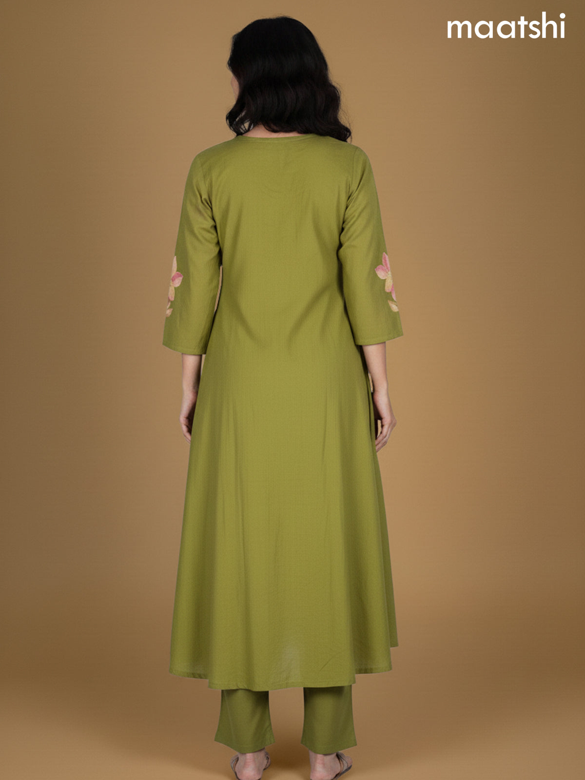 Green Cotton Embroidery Work Anarkali Suit