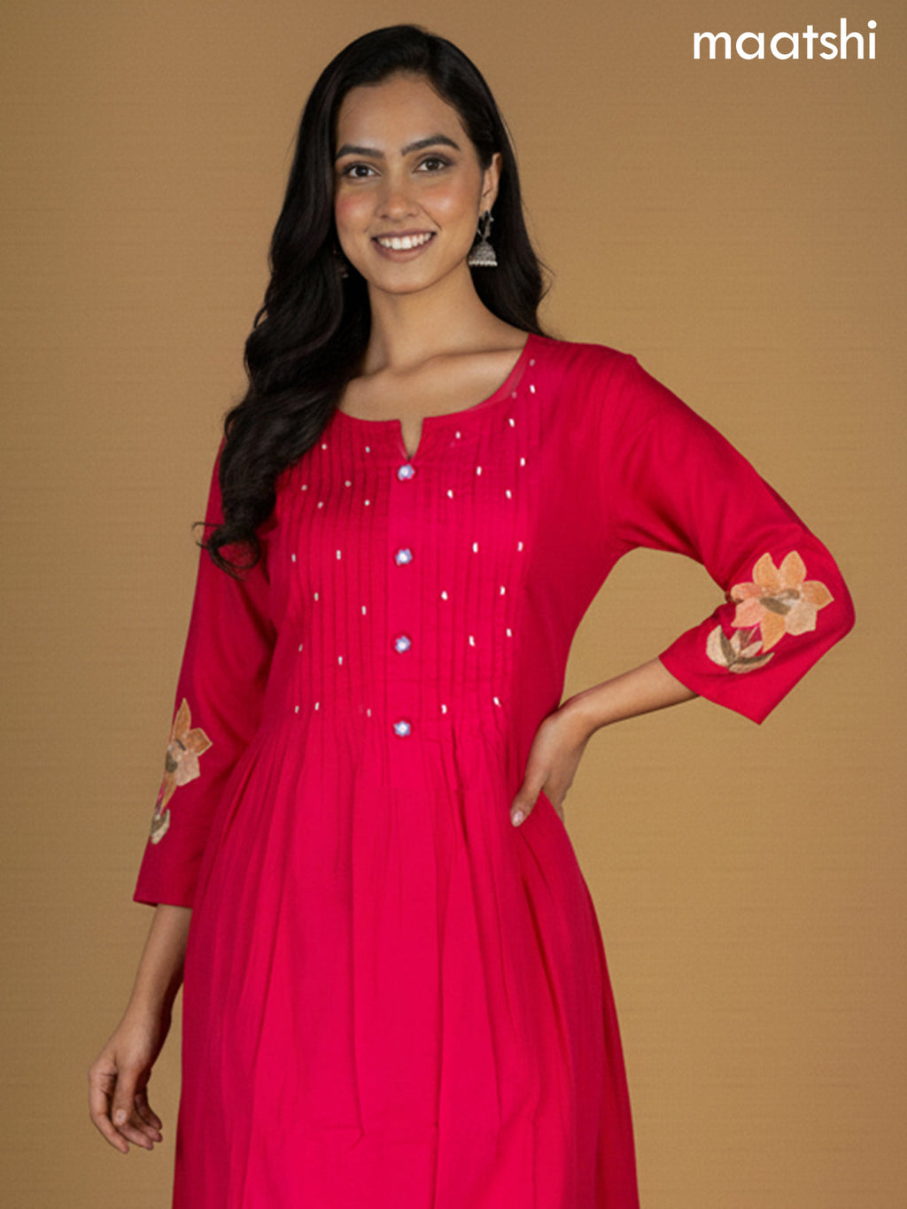 Pink Cotton Embroidery Work Anarkali Suit