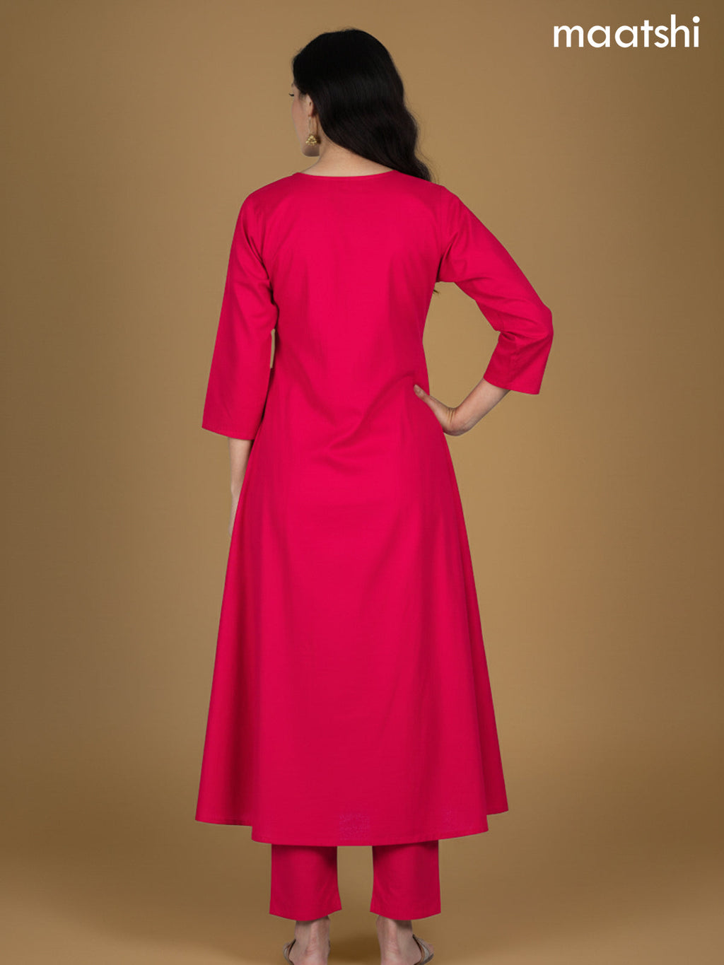 Pink Cotton Embroidery Work Anarkali Suit