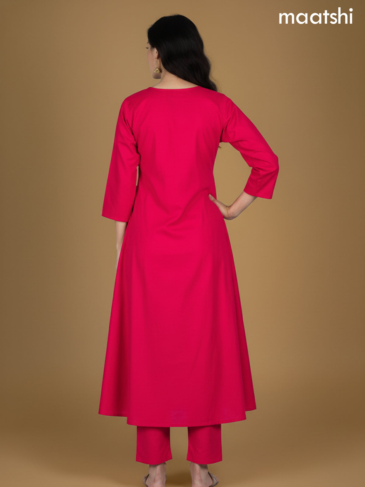 Pink Cotton Embroidery Work Anarkali Suit