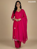 Pink Cotton Embroidery Work A-Line Suit