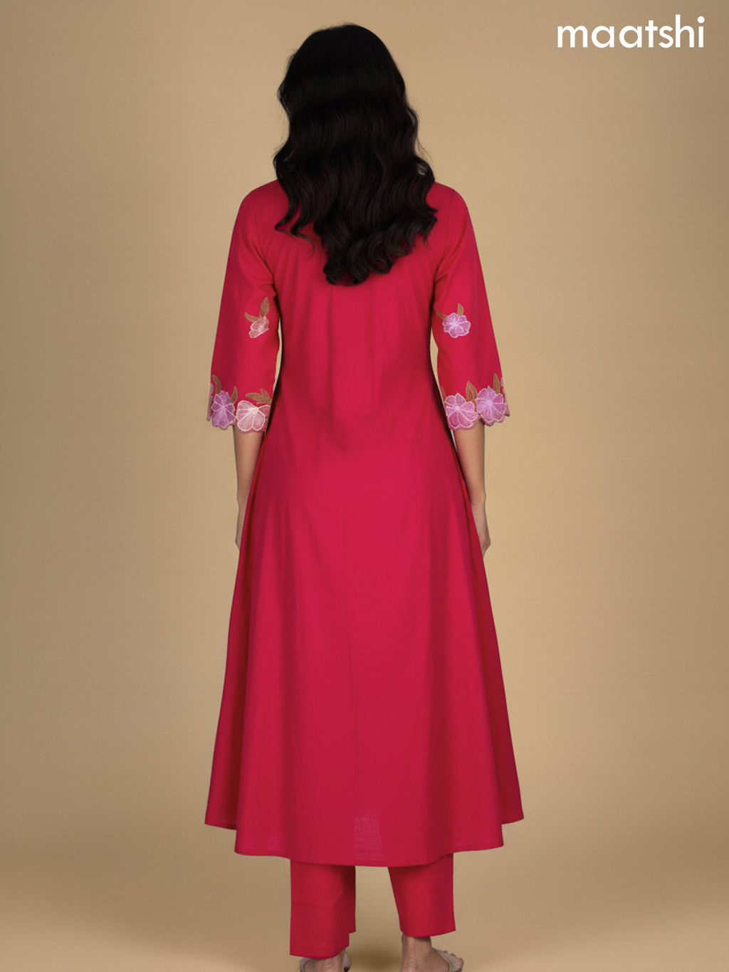 Pink Cotton Embroidery Work A-Line Suit
