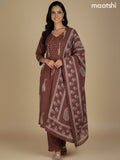 Dark Brown Cotton Printed Straight Suit