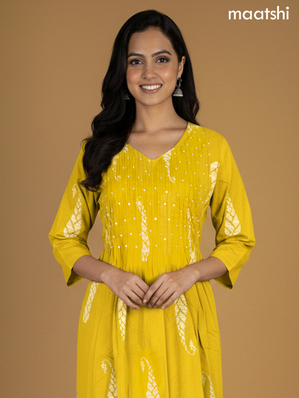 Mustard Yellow Cotton Printed Straight Suit