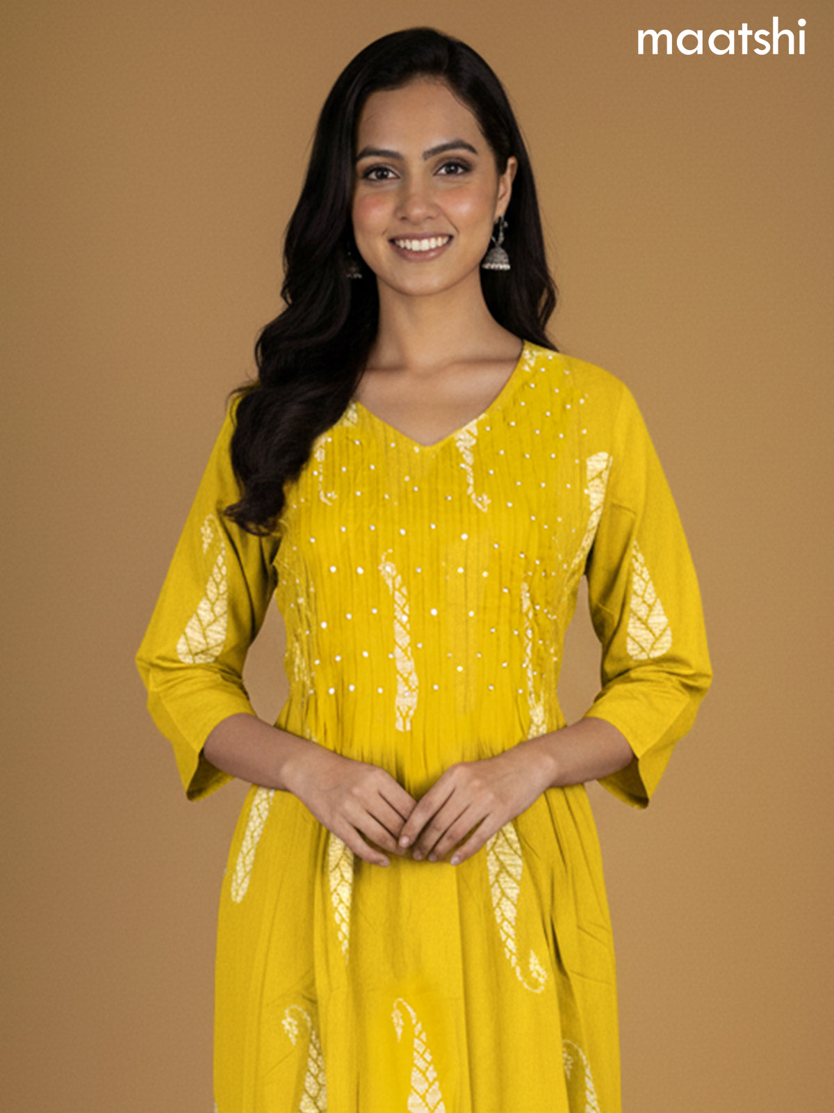 Mustard Yellow Cotton Printed Straight Suit