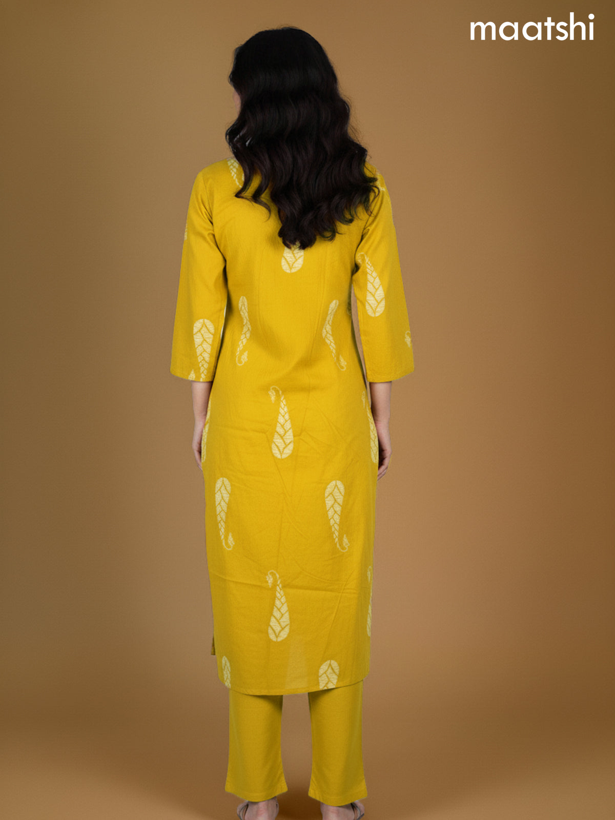 Mustard Yellow Cotton Printed Straight Suit