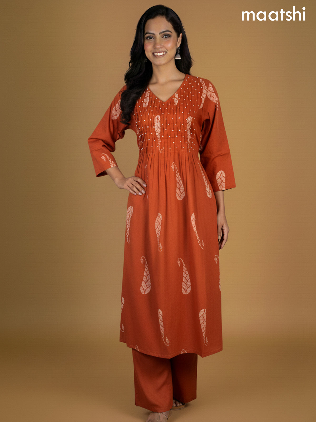 Rust Shade Cotton Printed Straight Suit