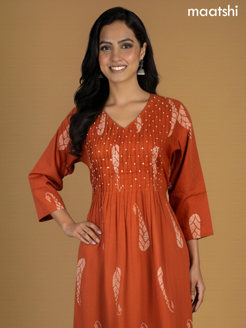 Rust Shade Cotton Printed Straight Suit
