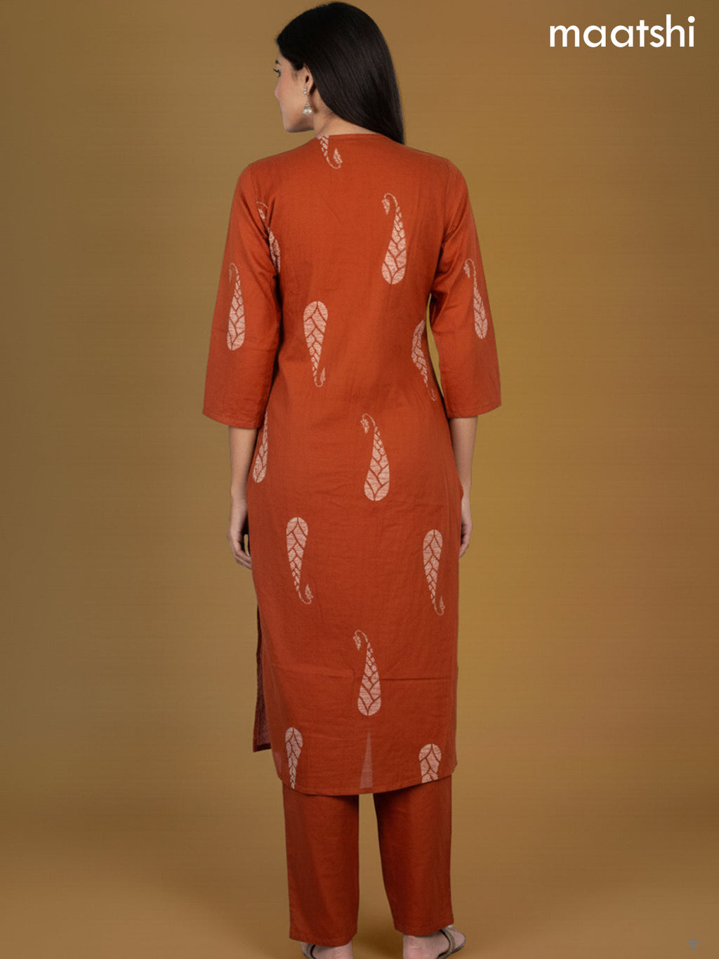 Rust Shade Cotton Printed Straight Suit
