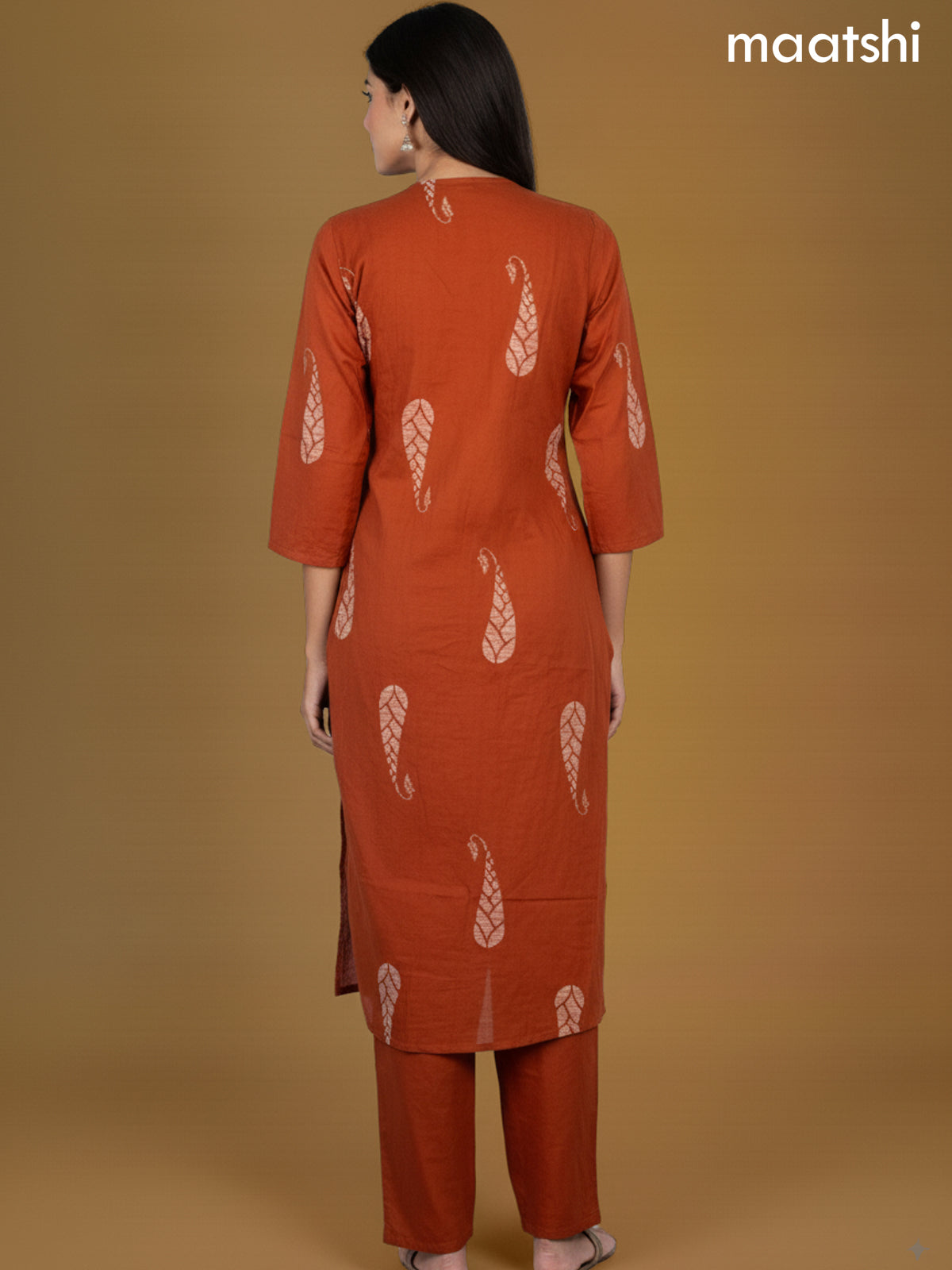 Rust Shade Cotton Printed Straight Suit