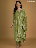Green Cotton Printed Straight Suit