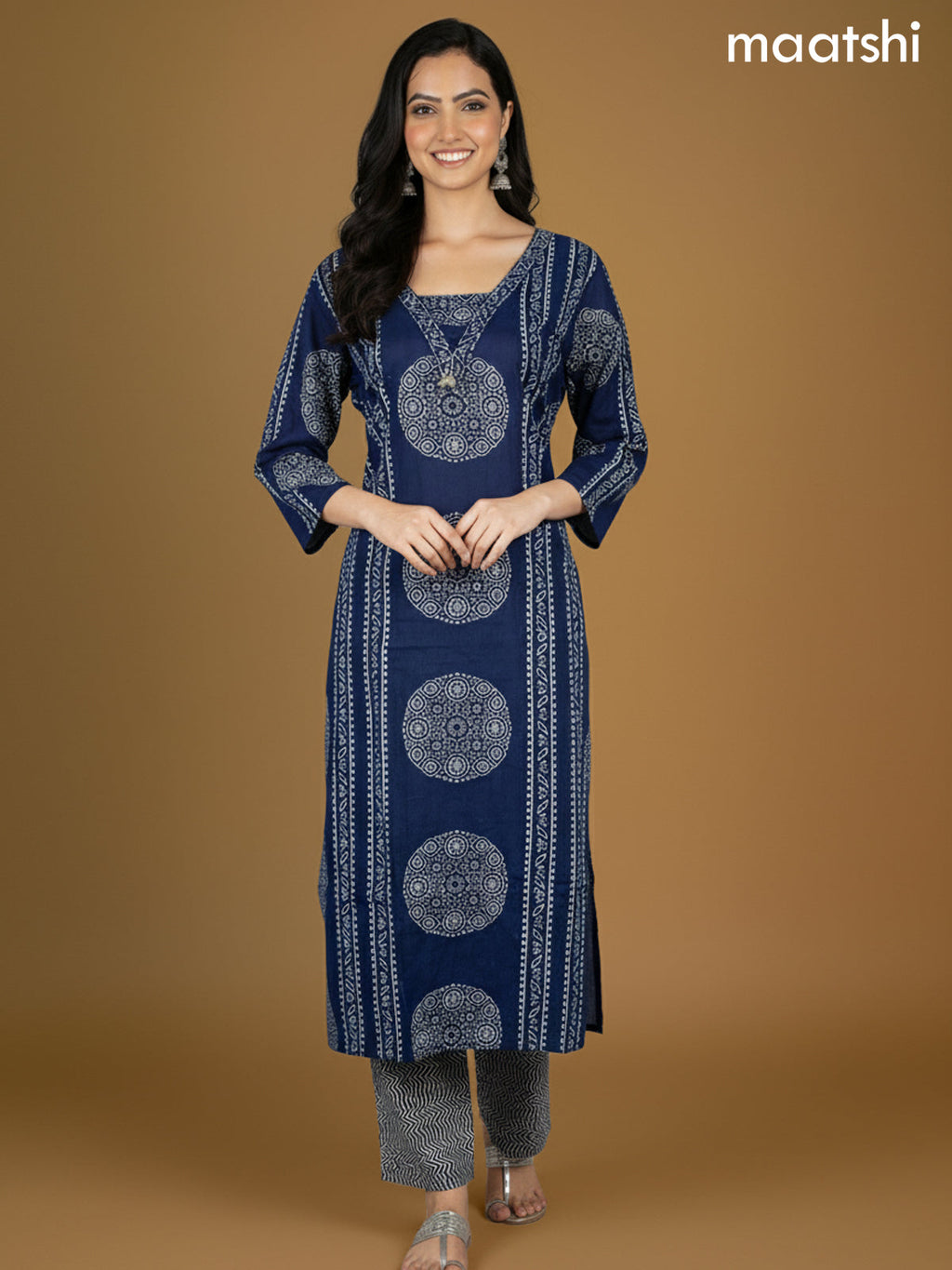 Blue Cotton Ajrakh Printed Straight Suit