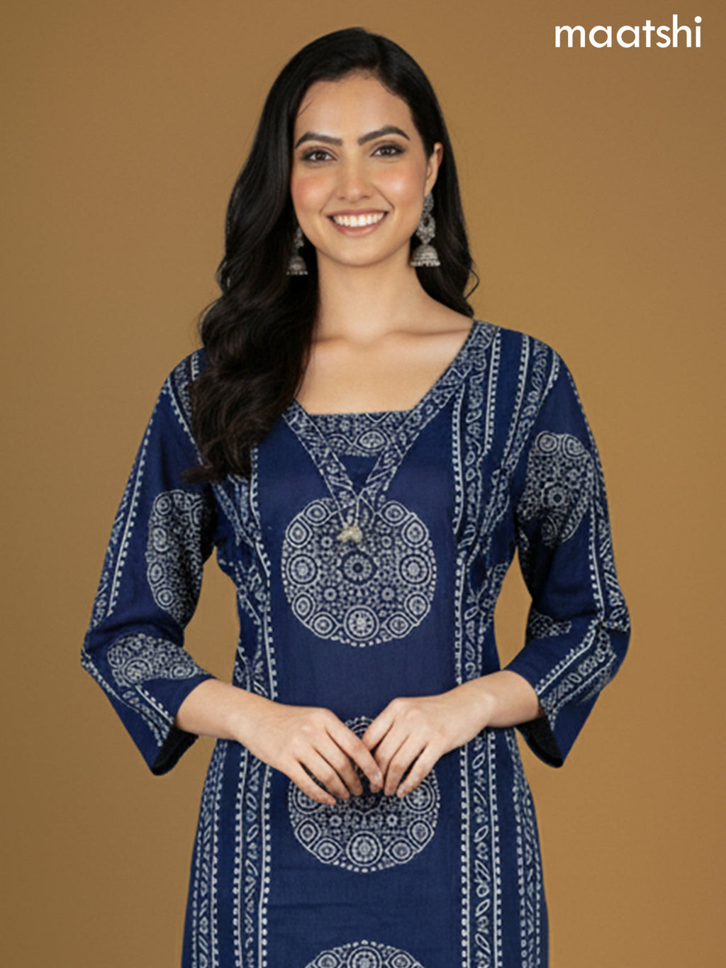 Blue Cotton Ajrakh Printed Straight Suit