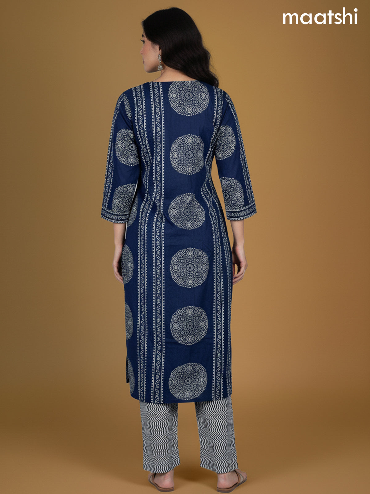 Blue Cotton Ajrakh Printed Straight Suit