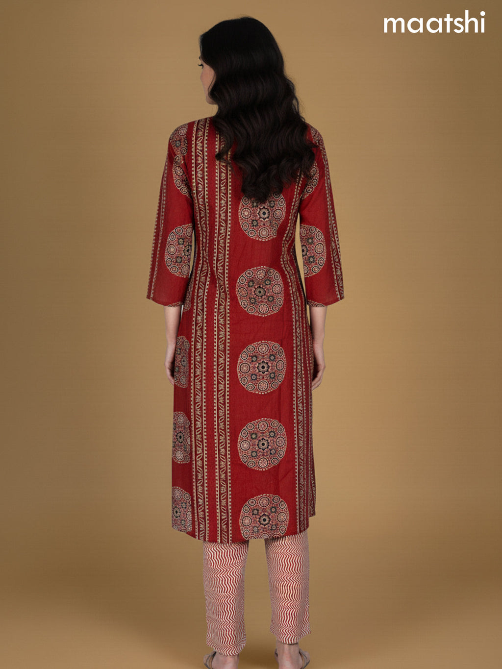 Maroon Cotton Ajrakh Printed Straight Suit