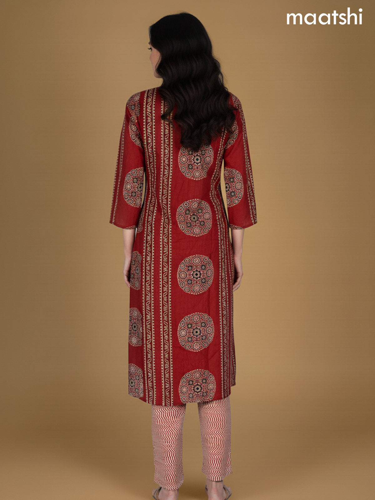 Maroon Cotton Ajrakh Printed Straight Suit