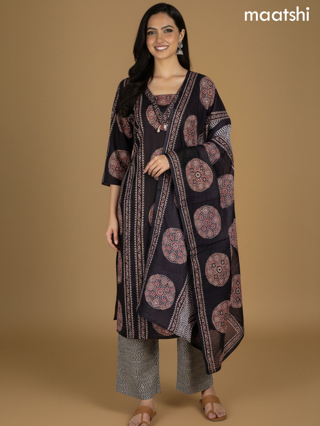Black Cotton Ajrakh Printed Straight Suit