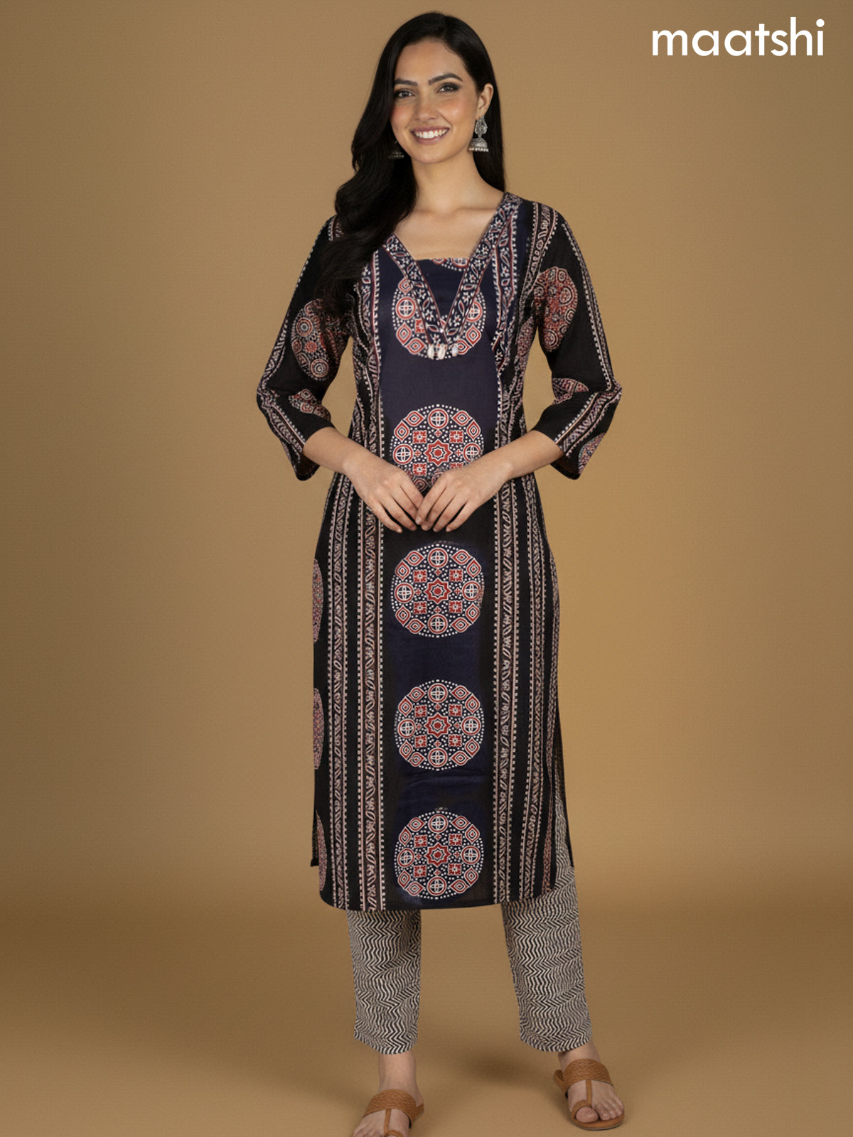 Black Cotton Ajrakh Printed Straight Suit