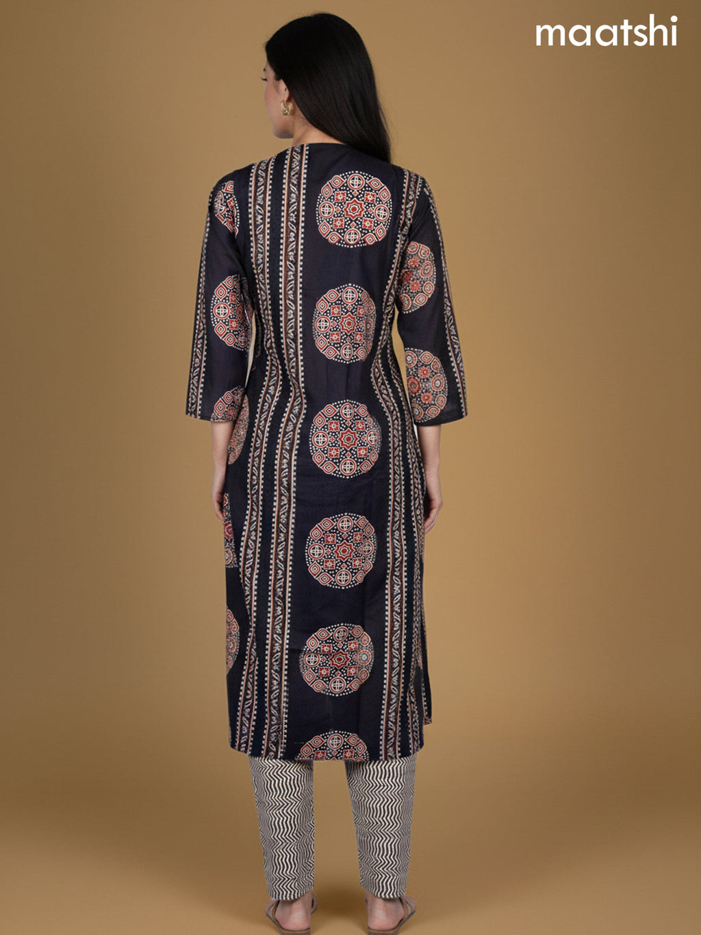 Black Cotton Ajrakh Printed Straight Suit