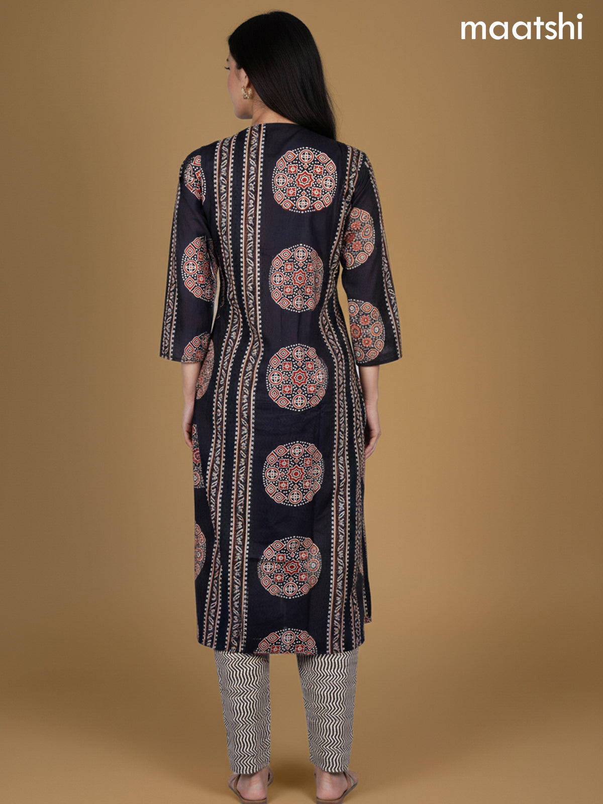 Black Cotton Ajrakh Printed Straight Suit