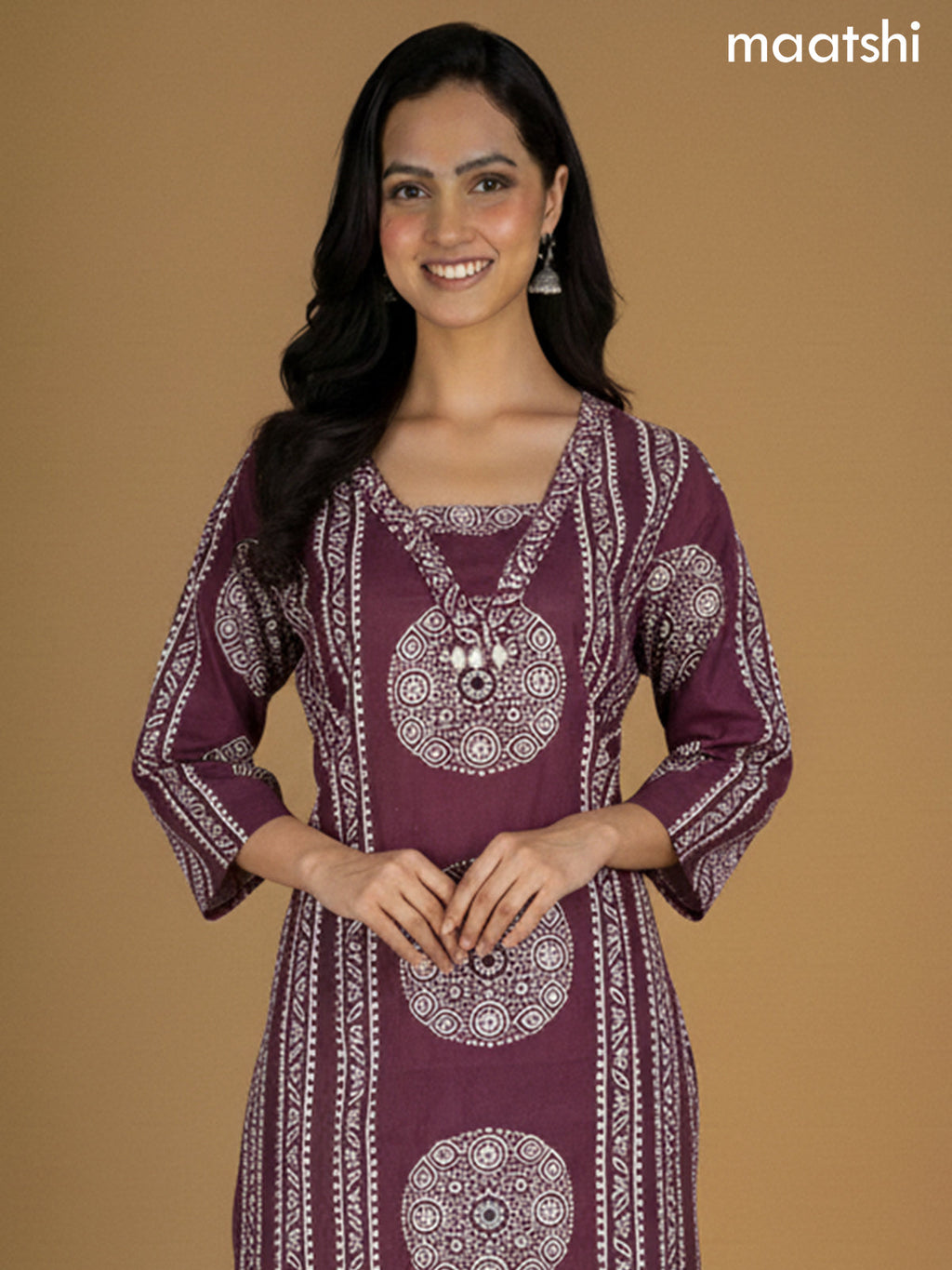 Wine Shade Cotton Ajrakh Printed Straight Suit