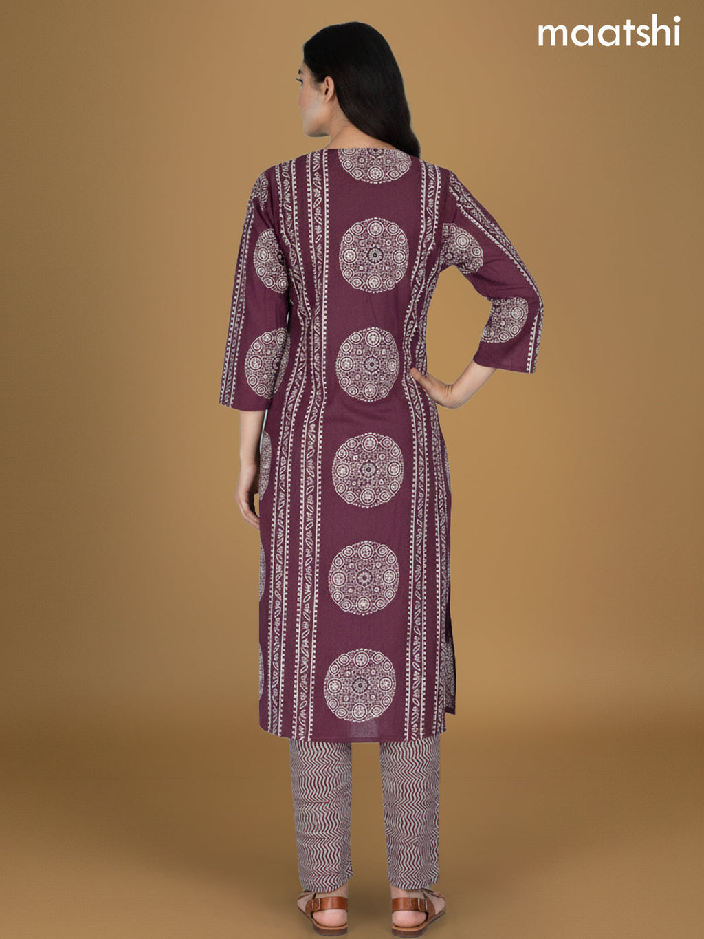 Wine Shade Cotton Ajrakh Printed Straight Suit