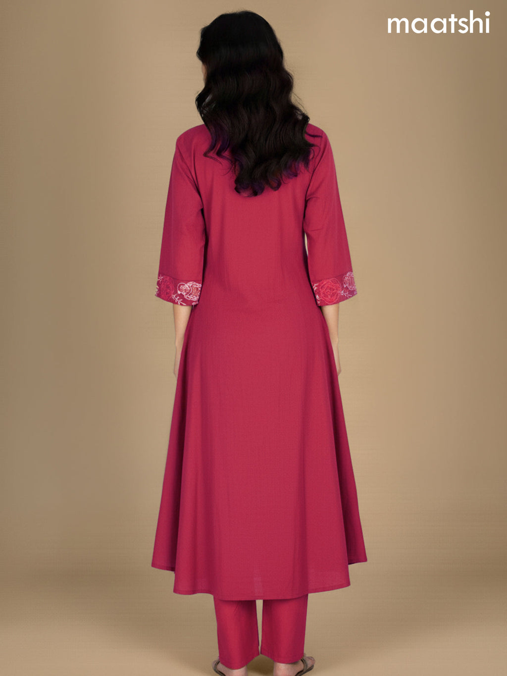 Pink Cotton Embroidery Work A-Line Suit