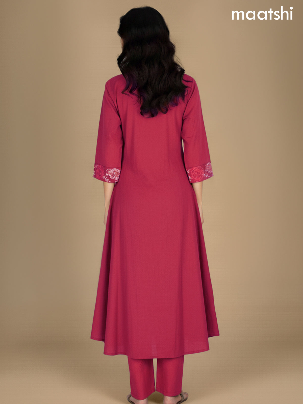 Pink Cotton Embroidery Work A-Line Suit