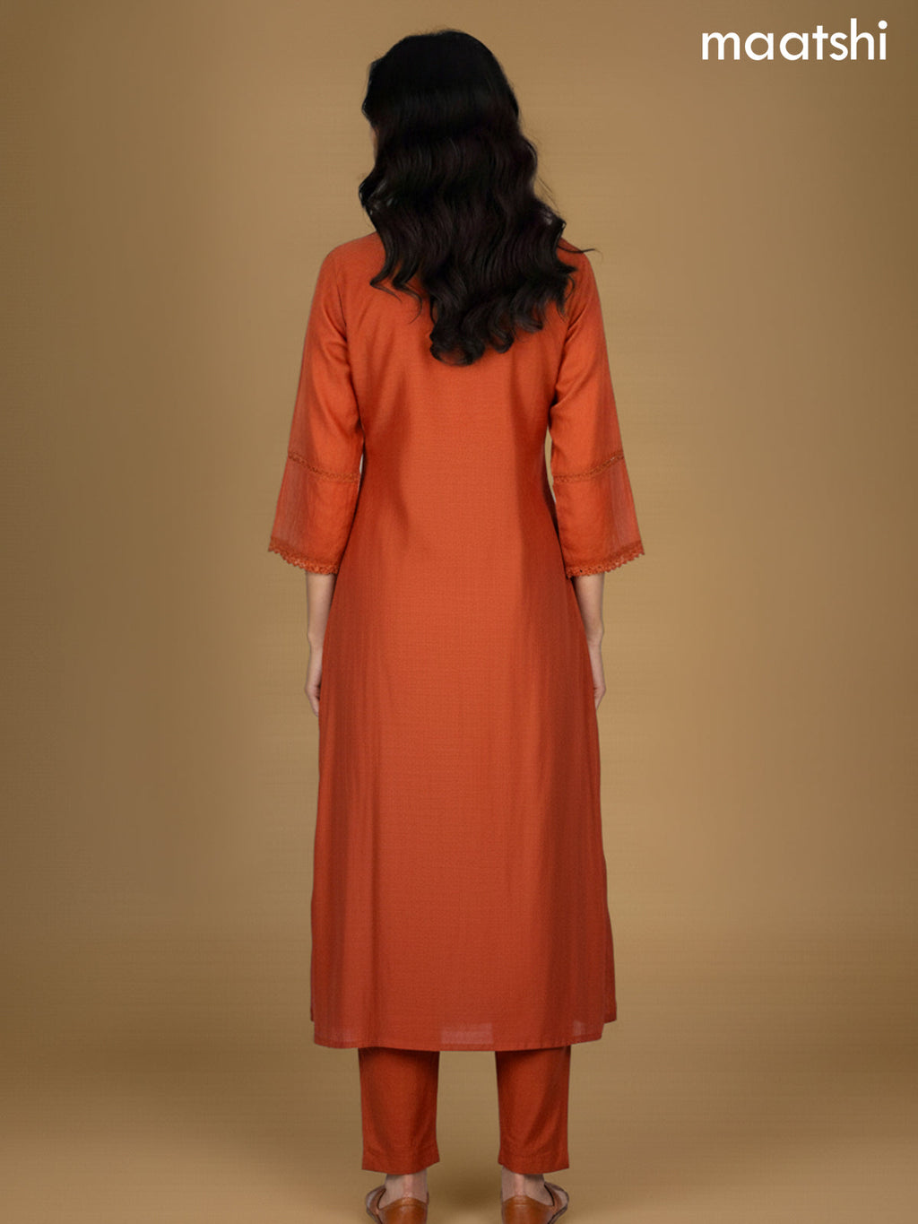 Rust Shade Mul Chanderi Beaded Work Neck Pattern Anarkali Suit