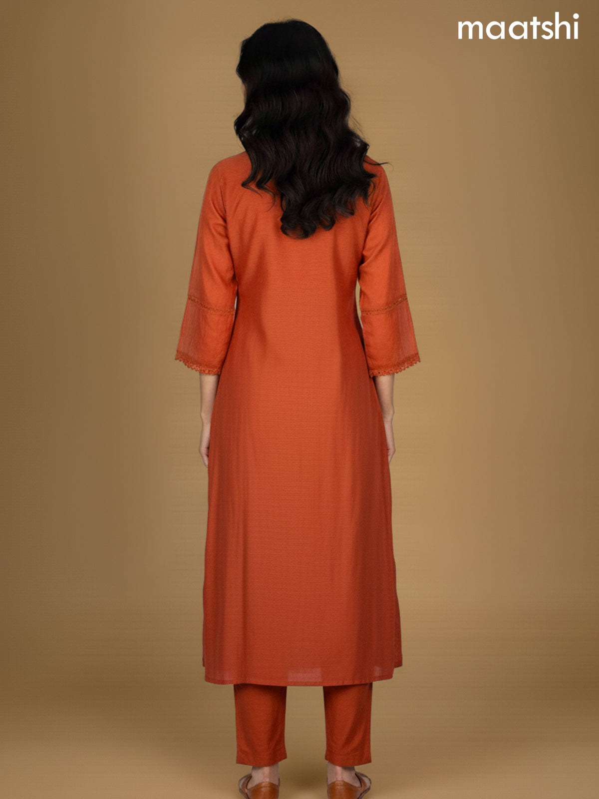 Rust Shade Mul Chanderi Beaded Work Neck Pattern Anarkali Suit