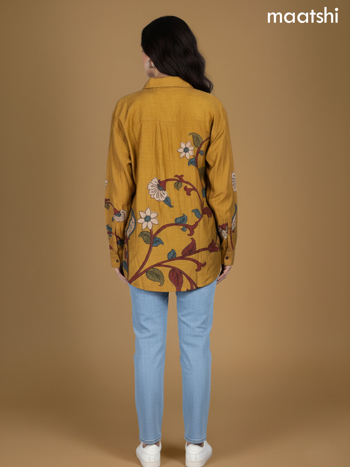 Mustard Shade Muslin Kalamkari Printed Women Shirt