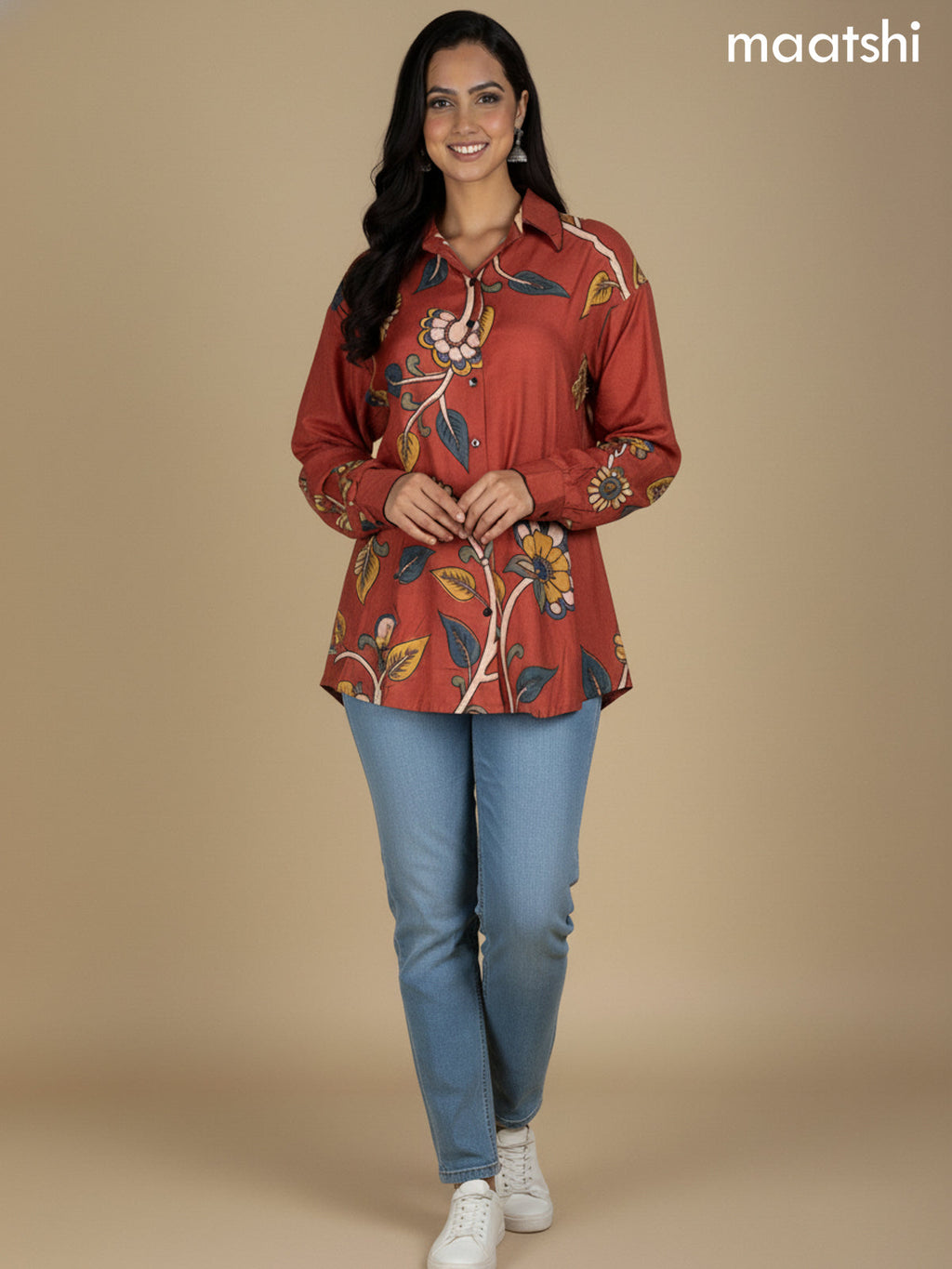 Rustic Maroon Muslin Kalamkari Printed Women Shirt