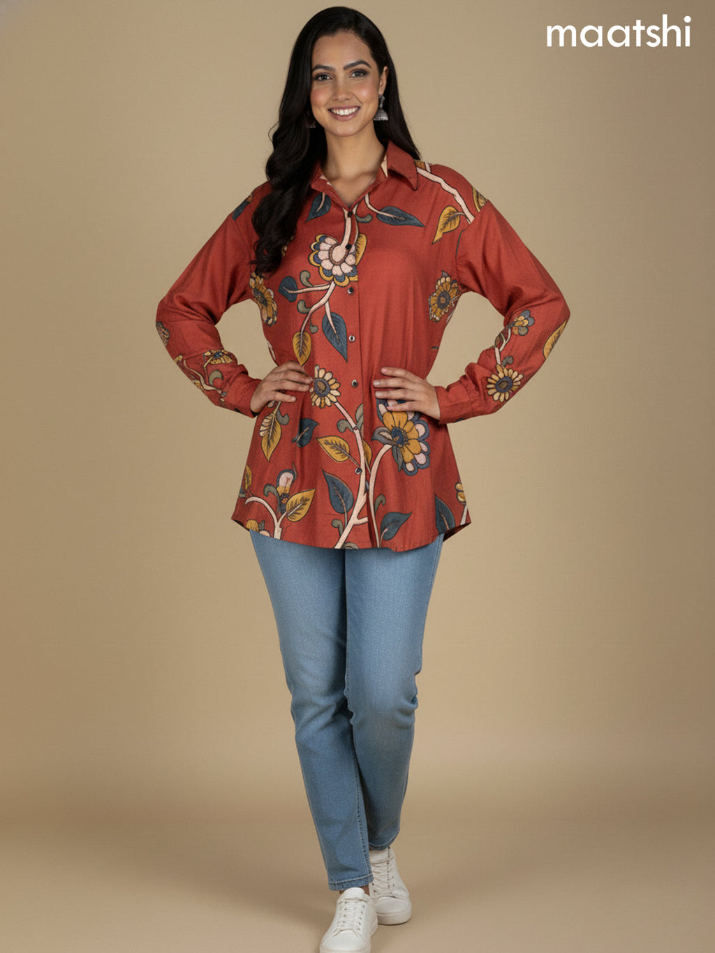 Rustic Maroon Muslin Kalamkari Printed Women Shirt