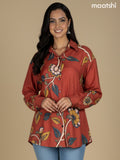 Rustic Maroon Muslin Kalamkari Printed Women Shirt