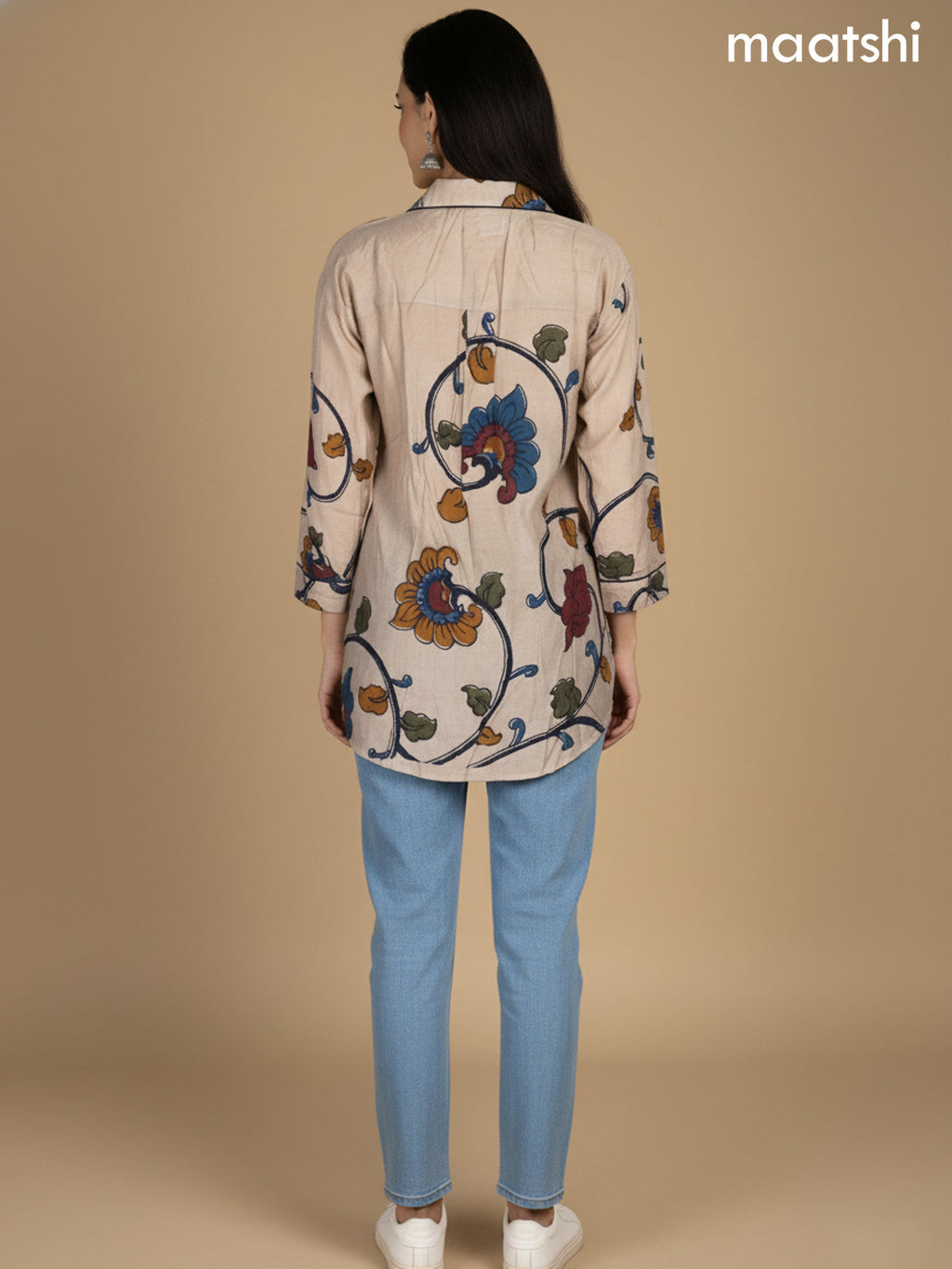 Beige Muslin Kalamkari Printed Women Shirt