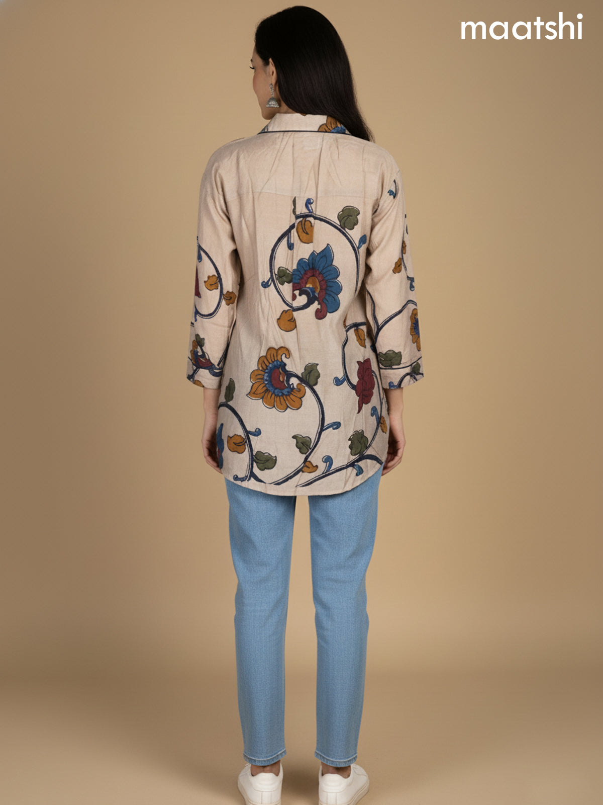 Beige Muslin Kalamkari Printed Women Shirt