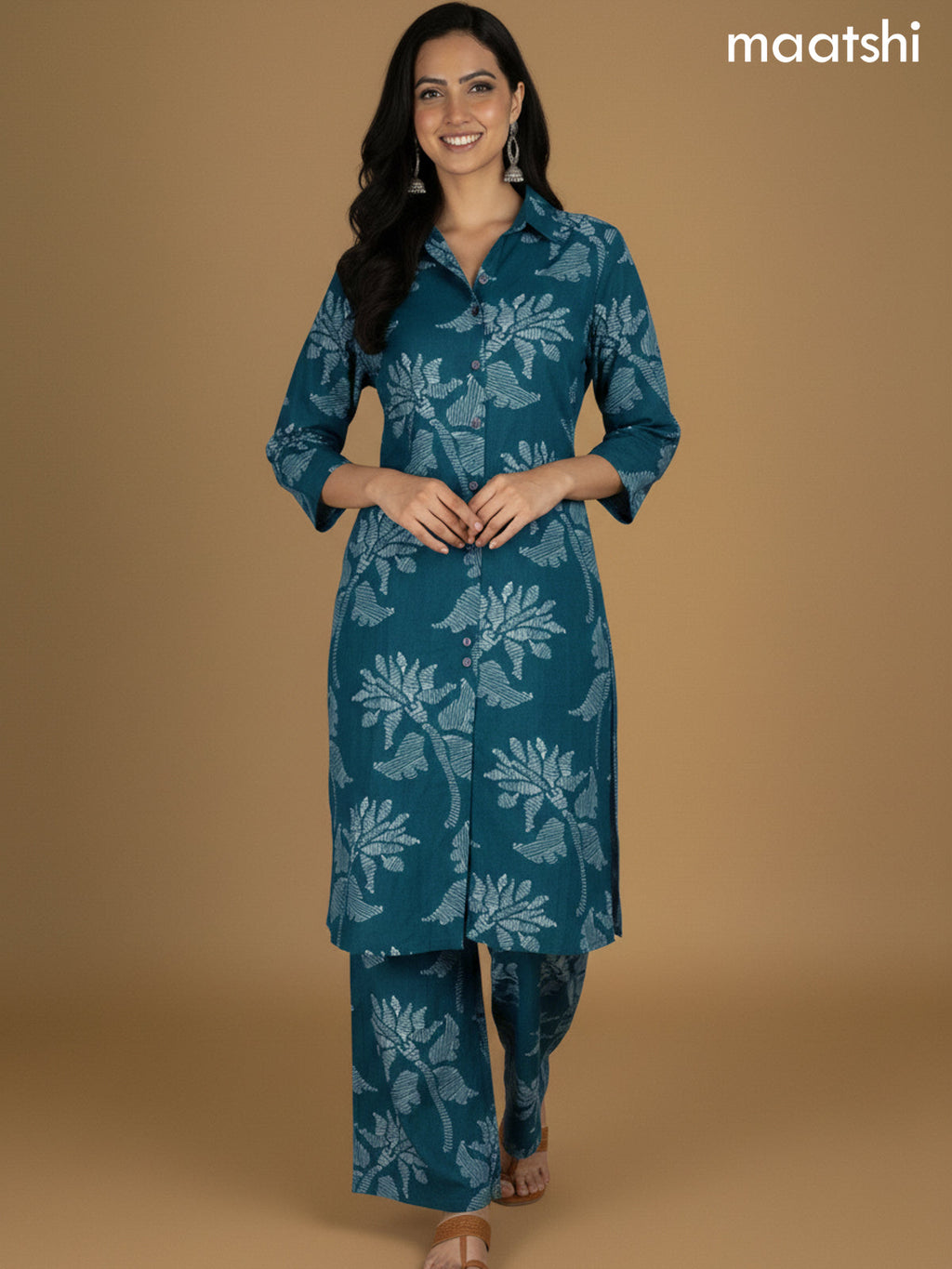 Peacock Green Cotton Printed Co-Ord Set