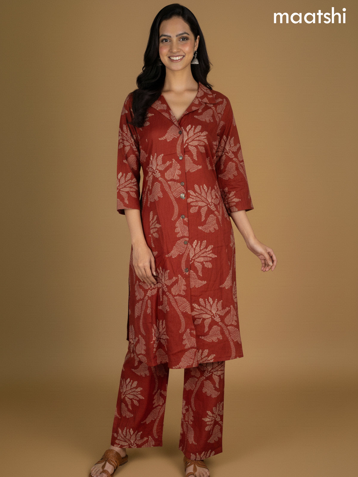 Rust Shade Cotton Printed Co-Ord Set