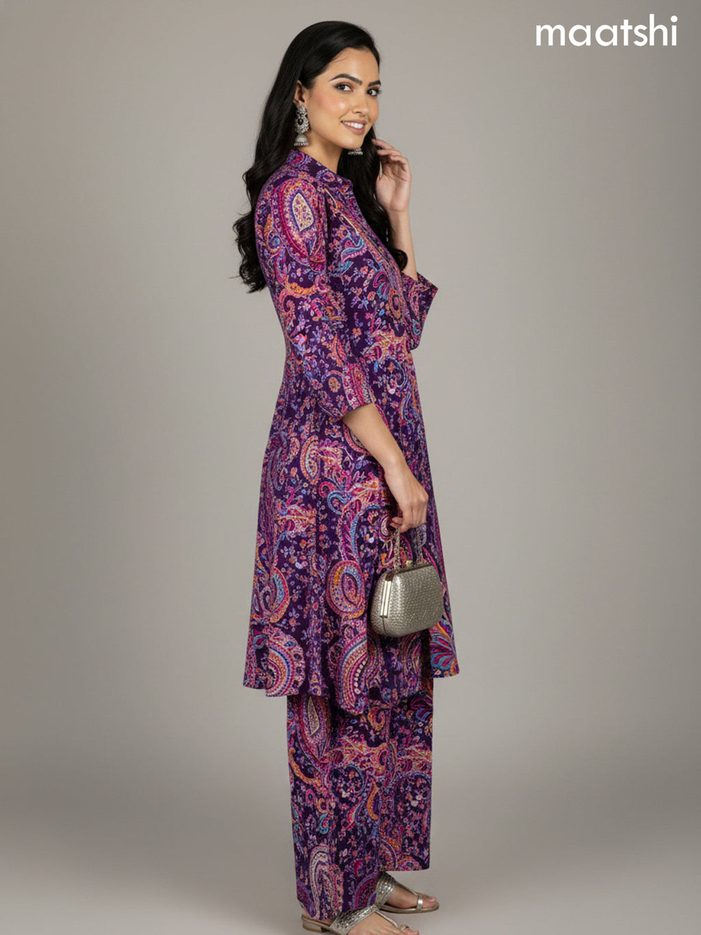 Violet and Multi Colour Cotton Printed Co-Ord Set