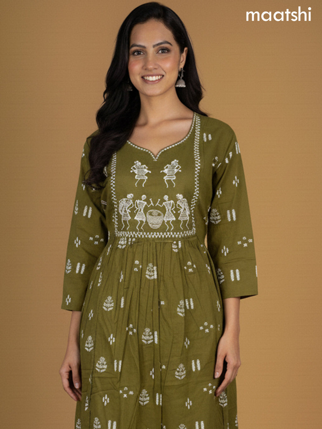 Green Cotton Printed Straight Suit
