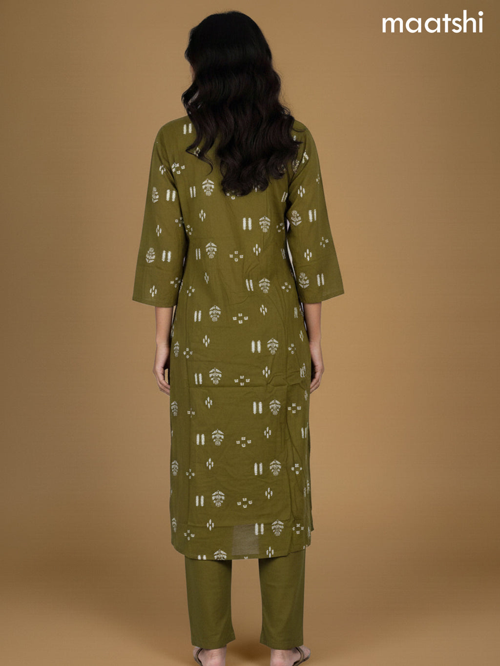 Green Cotton Printed Straight Suit