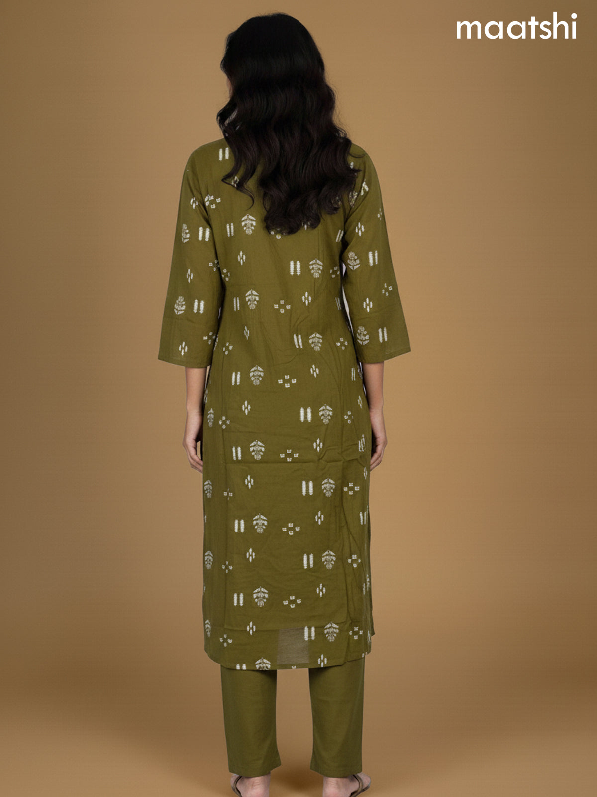 Green Cotton Printed Straight Suit