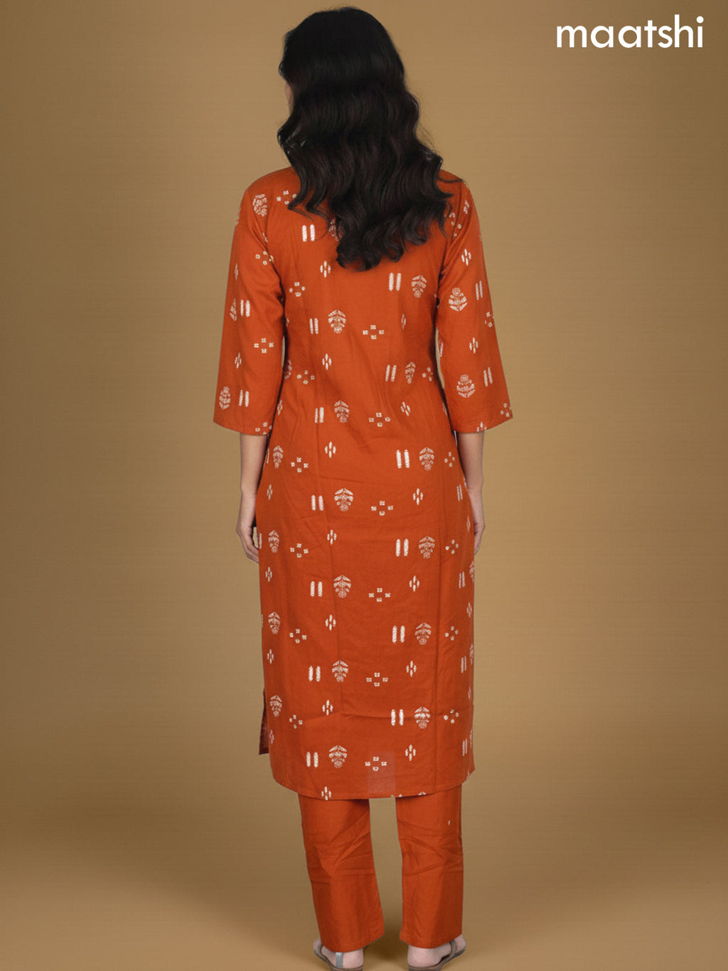 Rustic Orange Cotton Printed Straight Suit