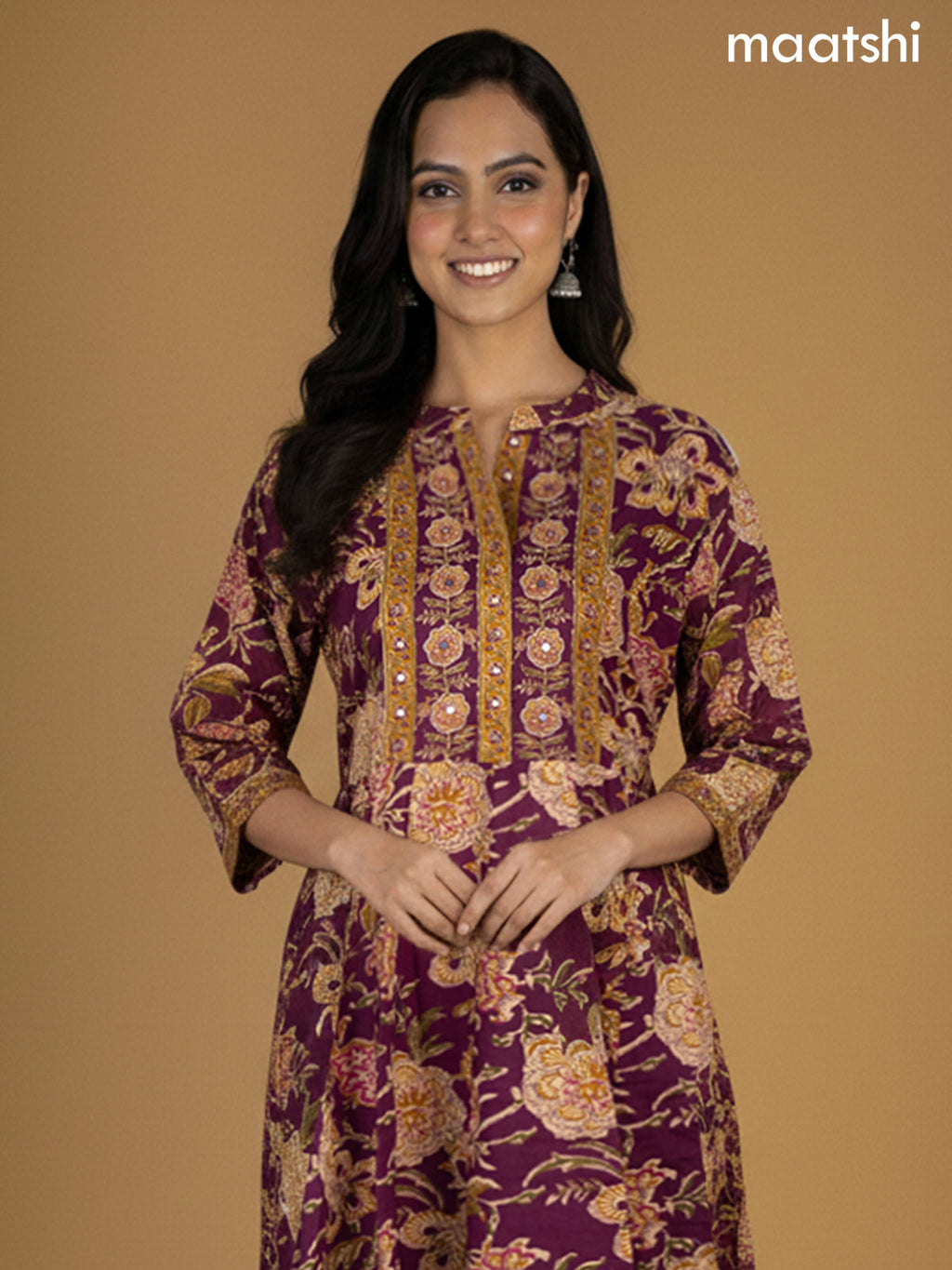 Wine Shade Cotton Floral Printed Anarkali Suit