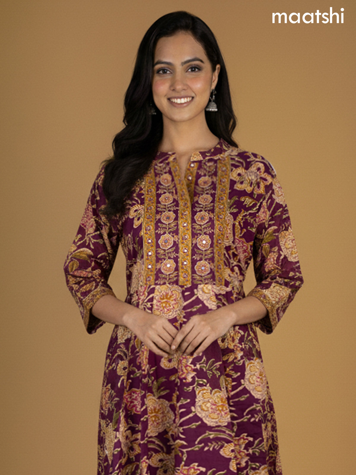 Wine Shade Cotton Floral Printed Anarkali Suit