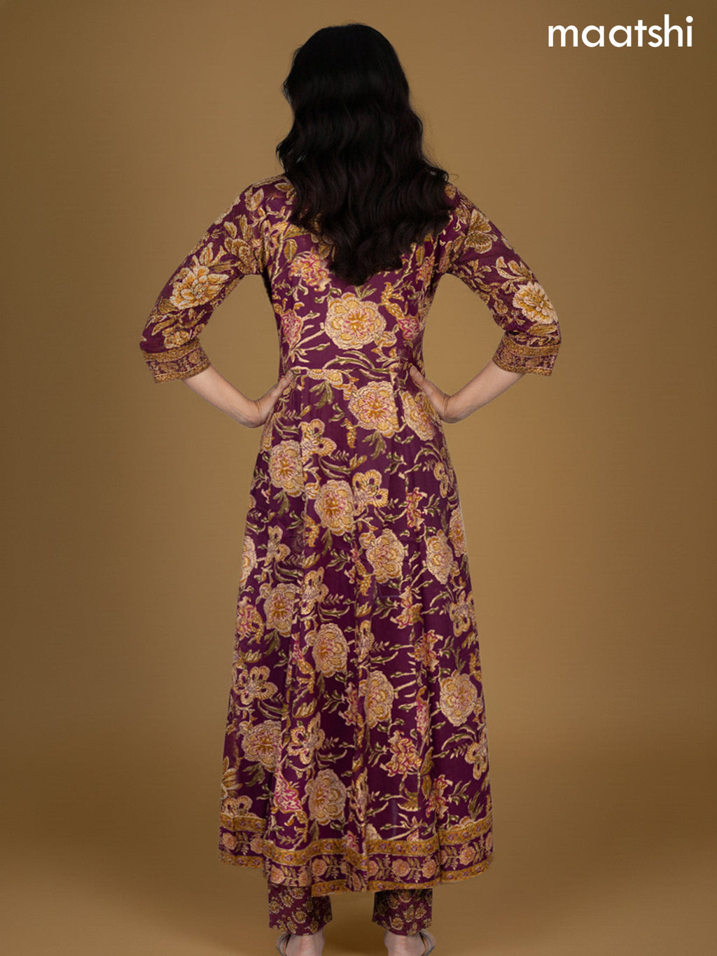 Wine Shade Cotton Floral Printed Anarkali Suit