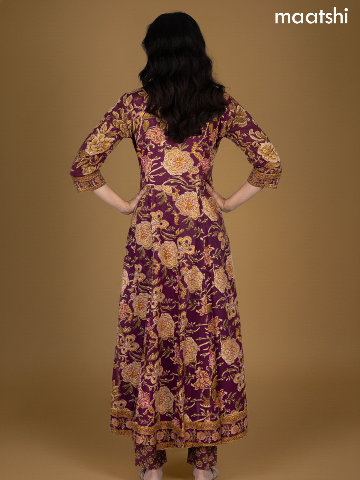 Wine Shade Cotton Floral Printed Anarkali Suit